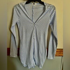 Victorias Secret PINK COTTON pointelle heart Striped onesie Pajama romper henley